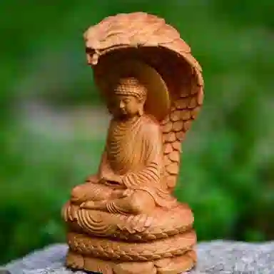 仙作美 蛇年吉祥物蛇护佛陀大日如来木雕家居客厅禅意装饰 崖柏 木作摆件 男女同款情侣款