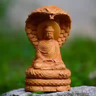 仙作美 蛇年吉祥物蛇护佛陀大日如来木雕家居客厅禅意装饰 崖柏 木作摆件 男女同款情侣款