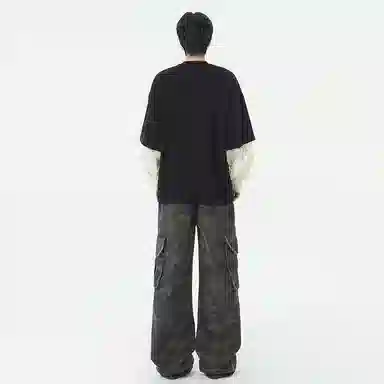 木林森 多口袋设计显高显瘦百搭宽松直筒拖地工装牛仔裤 男女同款 迷彩