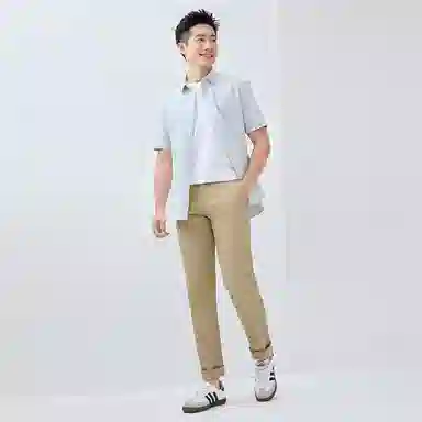 佐丹奴 弹力中腰梭织纯色修身休闲裤 男款