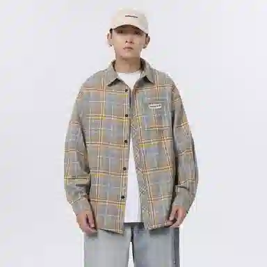 大卫贝肯 美式复古简约基础款休闲宽松百搭大码格子长袖衬衫 男女同款