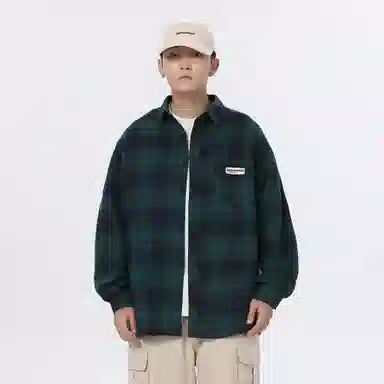 大卫贝肯 美式高街简约基础款复古格子休闲宽松舒适亲肤翻领长袖衬衫 男女同款