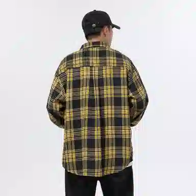 大卫贝肯 美式高街简约基础款复古格子休闲宽松舒适亲肤翻领长袖衬衫 男女同款