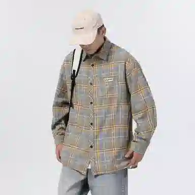 大卫贝肯 美式复古简约基础款休闲宽松百搭大码格子长袖衬衫 男女同款