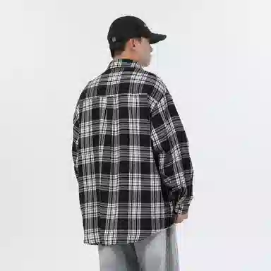 大卫贝肯 美式高街简约基础款复古格子休闲宽松舒适亲肤翻领长袖衬衫 男女同款