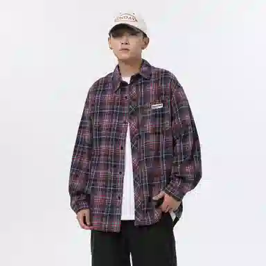 大卫贝肯 美式复古简约基础款休闲宽松百搭大码格子长袖衬衫 男女同款