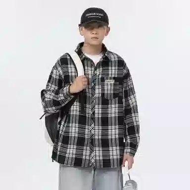 大卫贝肯 美式高街简约基础款复古格子休闲宽松舒适亲肤翻领长袖衬衫 男女同款