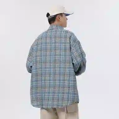 大卫贝肯 美式复古简约基础款休闲宽松百搭大码格子长袖衬衫 男女同款