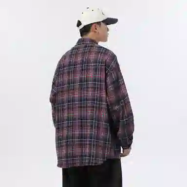 大卫贝肯 美式复古简约基础款休闲宽松百搭大码格子长袖衬衫 男女同款