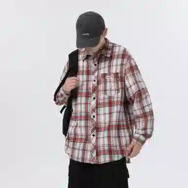 大卫贝肯 美式复古简约基础款休闲宽松百搭大码格子长袖衬衫 男女同款