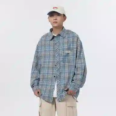 大卫贝肯 美式复古简约基础款休闲宽松百搭大码格子长袖衬衫 男女同款