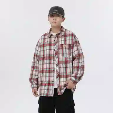 大卫贝肯 美式复古简约基础款休闲宽松百搭大码格子长袖衬衫 男女同款