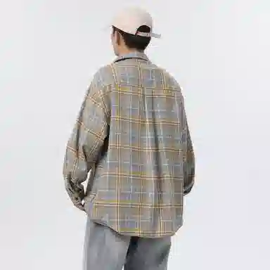 大卫贝肯 美式复古简约基础款休闲宽松百搭大码格子长袖衬衫 男女同款