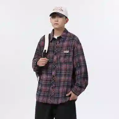 大卫贝肯 美式复古简约基础款休闲宽松百搭大码格子长袖衬衫 男女同款