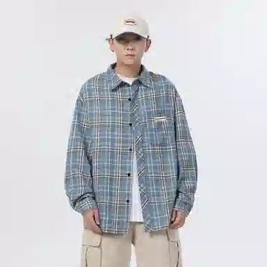 大卫贝肯 美式复古简约基础款休闲宽松百搭大码格子长袖衬衫 男女同款