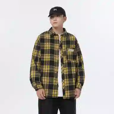 大卫贝肯 美式高街简约基础款复古格子休闲宽松舒适亲肤翻领长袖衬衫 男女同款