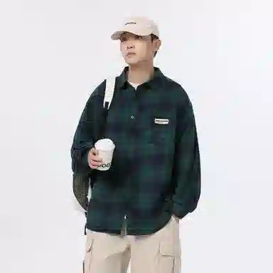 大卫贝肯 美式高街简约基础款复古格子休闲宽松舒适亲肤翻领长袖衬衫 男女同款