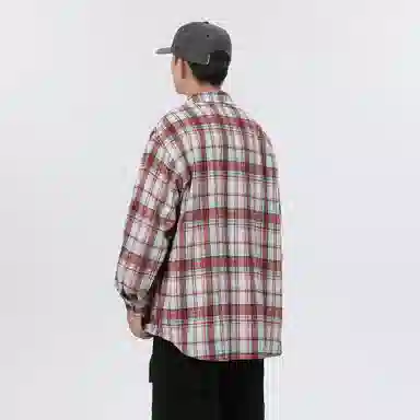 大卫贝肯 美式复古简约基础款休闲宽松百搭大码格子长袖衬衫 男女同款