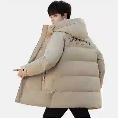 雅鹿 纯色图案连帽加厚长袖羽绒服 男款