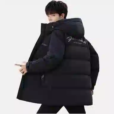 雅鹿 纯色图案连帽加厚长袖羽绒服 男款