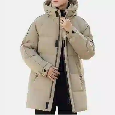 雅鹿 纯色图案连帽加厚长袖羽绒服 男款