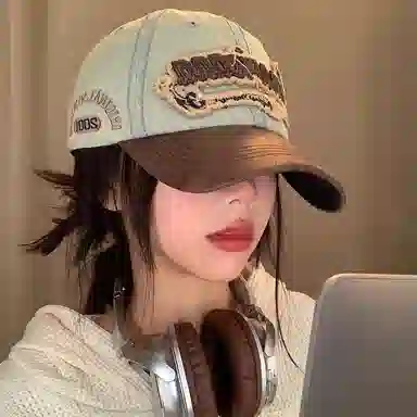 【巨显脸小 做旧刺绣字母】 攸委 美式复古撞色牛仔百搭 大头围加大加深宽帽檐潮牌遮阳 涤纶 鸭舌帽 男女同款情侣款