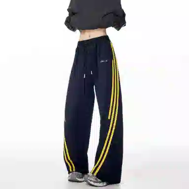 王者荣耀 鲁班七号星空梦想款美式学院风侧边条纹字母复古街头潮流运动宽松阔腿直筒户外简约休闲裤 男女同款