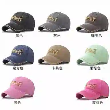 啄木鸟 复古做旧水洗牛仔百搭宽檐显脸小户外遮阳刺绣 棉 鸭舌帽 男女同款情侣款