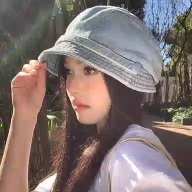 优幽兰 韩版百搭大头围显脸小水洗牛仔帽文艺复古简约画家帽时尚高级感 棉 贝雷帽 女款