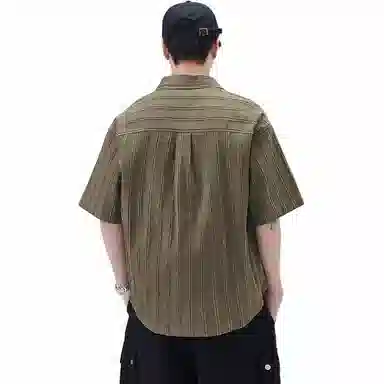 赞仕 美式复古高街口袋纯色潮流短袖衬衫 男款