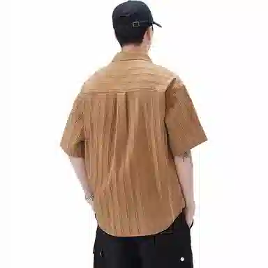 赞仕 美式复古高街口袋纯色潮流短袖衬衫 男款