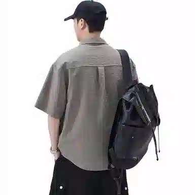 赞仕 日系胸前口袋设计感休闲短袖衬衫 男款