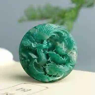 玉说 国风凤牌把饰天蓝料圆牌子 独山玉 把件摆件 男女同款情侣款