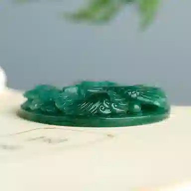 玉说 国风凤牌把饰天蓝料圆牌子 独山玉 把件摆件 男女同款情侣款