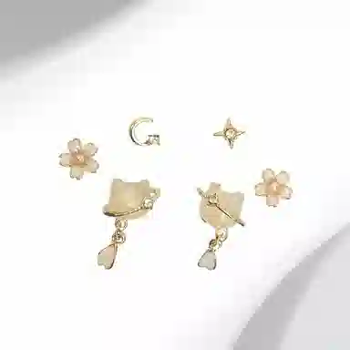迎百宝 宝藏猫咪日记 好运轻奢灵动可爱少女心流苏耳饰三件套童趣可爱气质温柔花朵星星月亮百搭不重样 合金 耳钉 男女同款情侣款