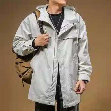季言 中长款高级感潮流休闲连帽防风夹克外套 男款