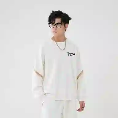 啄木鸟 美式复古宽松圆领长袖卫衣 男女同款 白色