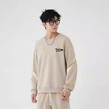 啄木鸟 美式复古宽松圆领长袖卫衣 男女同款 白色