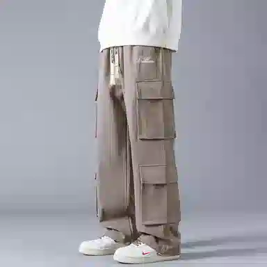 大卫贝肯 美式复古字母刺绣抽绳简约宽松机能风直筒户外通勤多口袋工装裤 男女同款