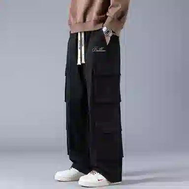 大卫贝肯 美式复古字母刺绣抽绳简约宽松机能风直筒户外通勤多口袋工装裤 男女同款