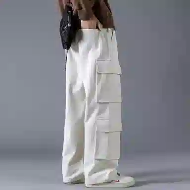 大卫贝肯 美式复古字母刺绣抽绳简约宽松机能风直筒户外通勤多口袋工装裤 男女同款