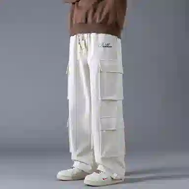 大卫贝肯 美式复古字母刺绣抽绳简约宽松机能风直筒户外通勤多口袋工装裤 男女同款