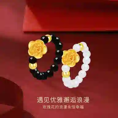 【999纯金】 金师傅 玫瑰对戒 甜蜜饰爱浪漫时尚气质优雅简约百搭小众轻奢设计高级#好运 玛瑙 金戒指  男女同款情侣款