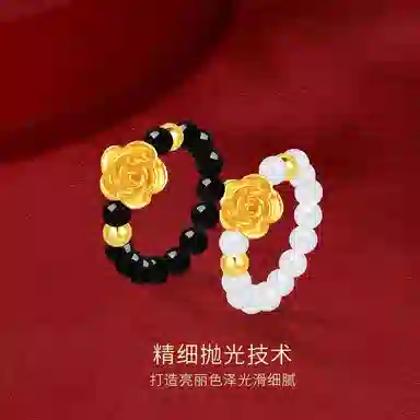 【999纯金】 金师傅 玫瑰对戒 甜蜜饰爱浪漫时尚气质优雅简约百搭小众轻奢设计高级#好运 玛瑙 金戒指  男女同款情侣款