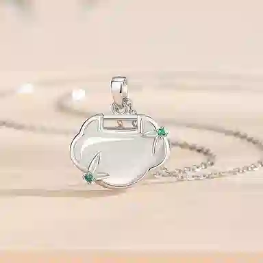 【S925银】 金师傅 竹节平安锁吊坠 节节高升新中式国潮复古气质典雅简约百搭清冷感小众轻奢高级#好运 玉髓 玉石项链 男女同款情侣款