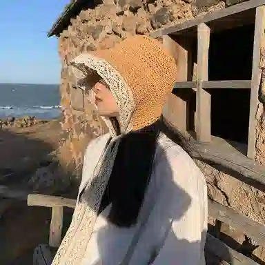 优幽兰 小众设计感 田园风蕾丝韩版百搭 海边拍照沙滩度假可折叠防紫外线太阳帽 纤维素材料 渔夫帽 女款