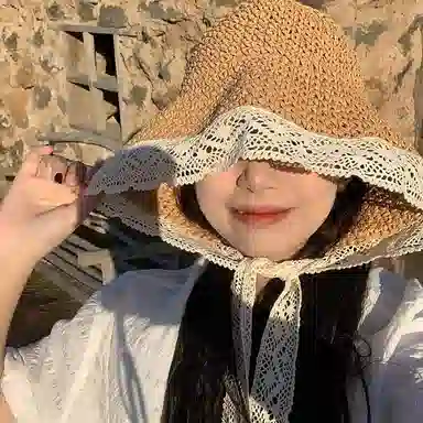 优幽兰 小众设计感 田园风蕾丝韩版百搭 海边拍照沙滩度假可折叠防紫外线太阳帽 纤维素材料 渔夫帽 女款