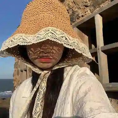 优幽兰 小众设计感 田园风蕾丝韩版百搭 海边拍照沙滩度假可折叠防紫外线太阳帽 纤维素材料 渔夫帽 女款