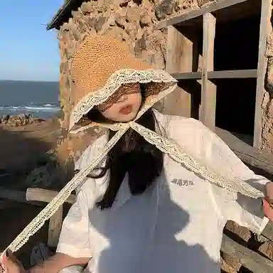 优幽兰 小众设计感 田园风蕾丝韩版百搭 海边拍照沙滩度假可折叠防紫外线太阳帽 纤维素材料 渔夫帽 女款