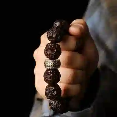 三檀小舍 财源滚滚诸事顺利 六字箴言转运珠十二生肖本命年蛇小叶佛珠文玩盘玩小众百搭礼盒 紫檀属 木作手串 男女同款情侣款